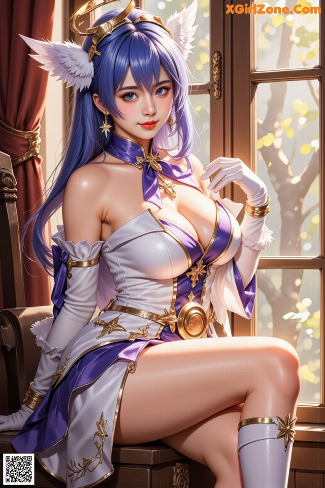 Hentai - Captivating Grace of the Cosmic Maiden Set.1 20250124 Part 1 No.c406a6 A woman in a purple and white outfit sitting on a chair.