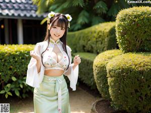 A woman in a kimono is posing for the camera.