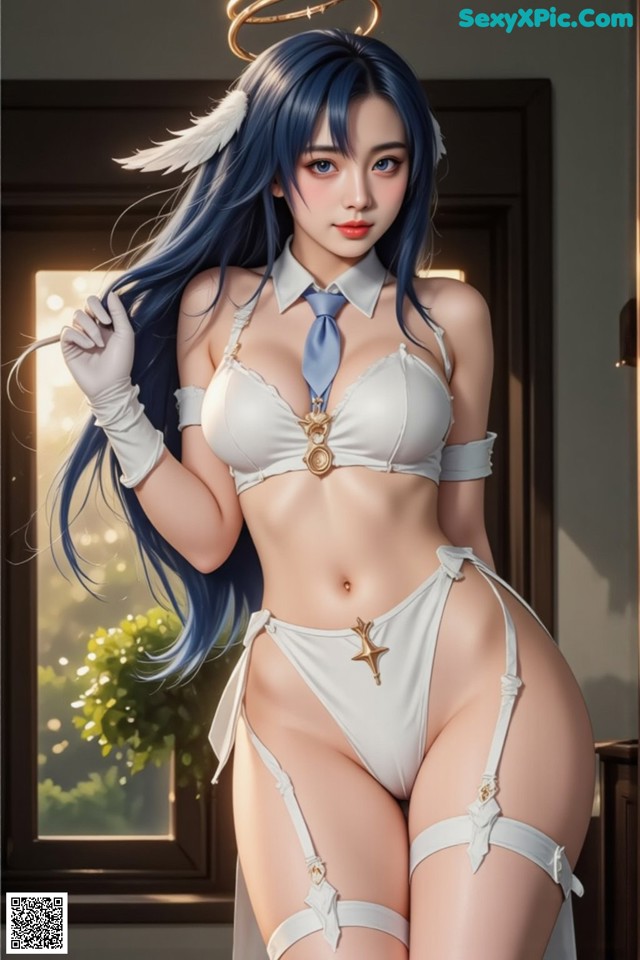 Hentai - Captivating Grace of the Cosmic Maiden Set.2 20250125 Part 7 No.fee70c A woman in a white lingerie with a halo on her head.
