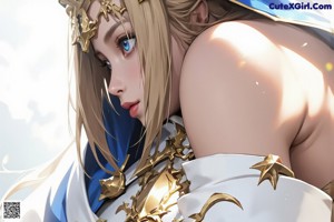 A girl with long blonde hair holding a sword in her hand.