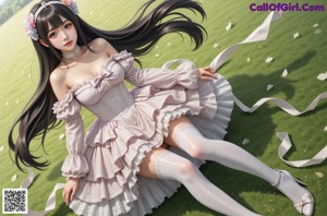 a woman in a pink dress sitting on a couch