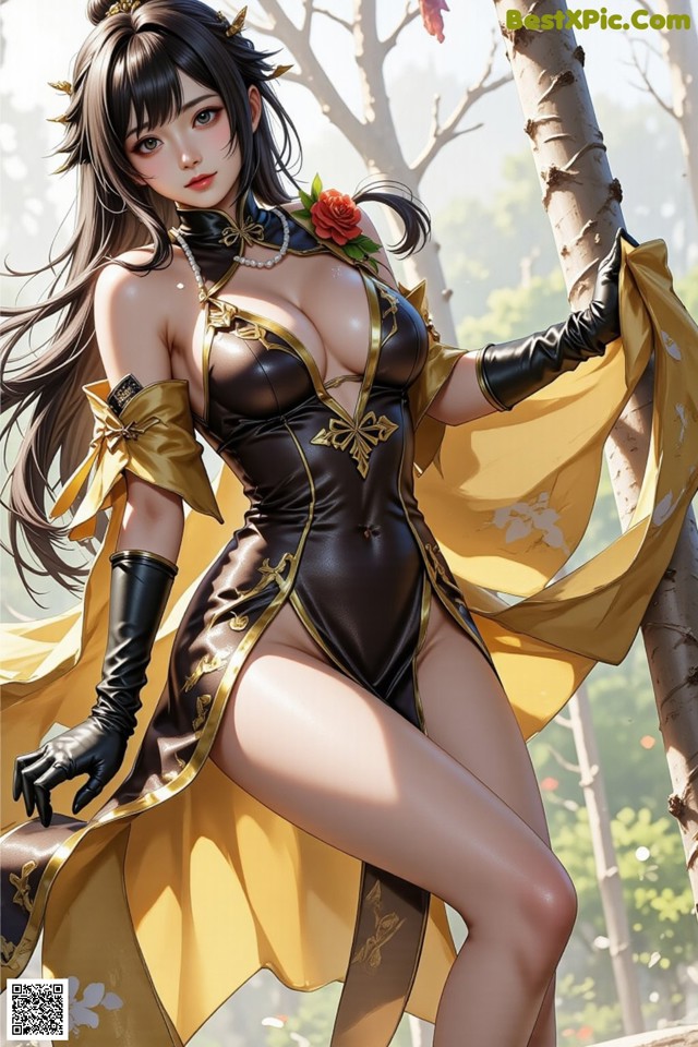Hentai - The Frozen Elegance That Melts Starlight Set.2 20250106 Part 5 No.aba588 A woman in a black and gold outfit posing for a picture.