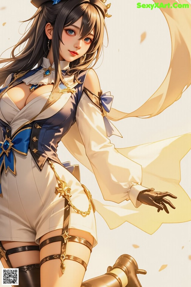 Hentai - Luminous Charm of the Aquatic Enchantress Set.1 20250125 Part 9 No.177e9d A woman in a white and blue outfit is posing for a picture.