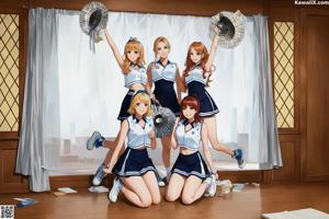 A woman in a blue shirt and pink skirt posing for a picture.