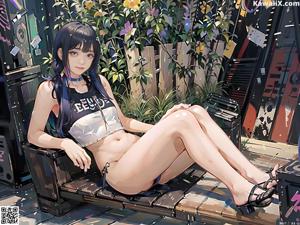 A woman in a white lingerie sitting on a bed.