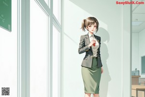 A woman in a beige jacket and black shorts posing for a picture.